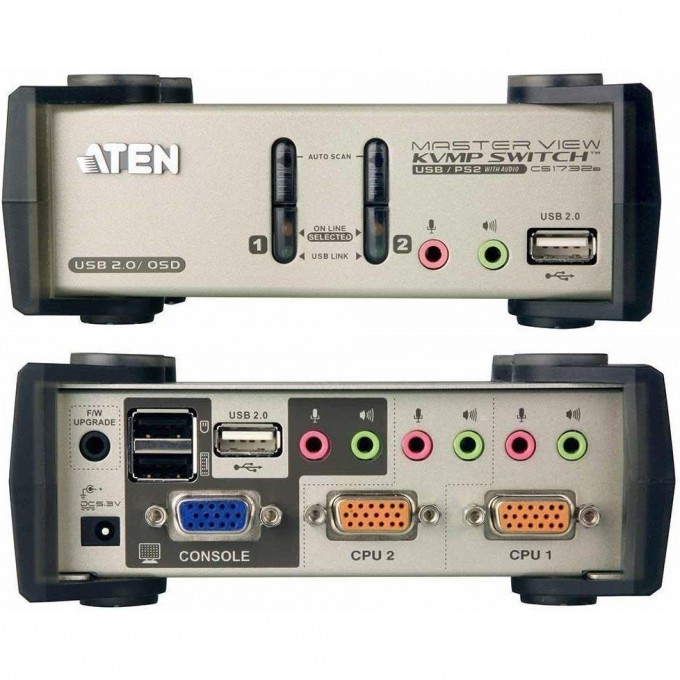 Настольный KVM переключатель ATEN 2-Port PS/2-USB VGA/Audio KVMP™ Switch with OSD CS1732B-AT-G